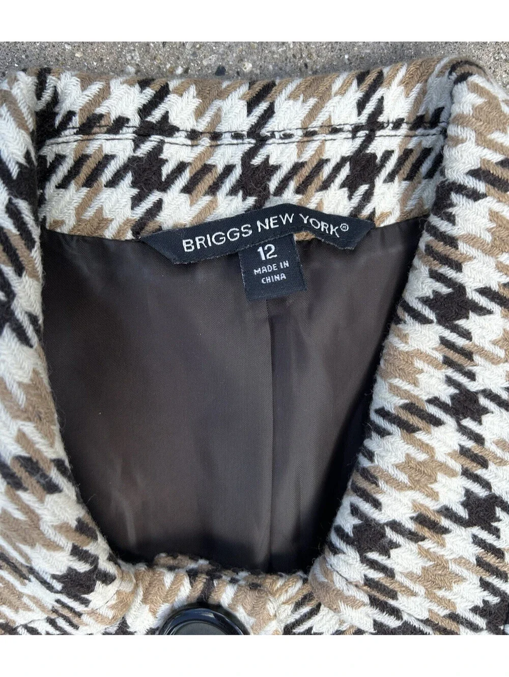 Briggs New York Wool Houndstooth Three Button Blazer Jacket Womens 12